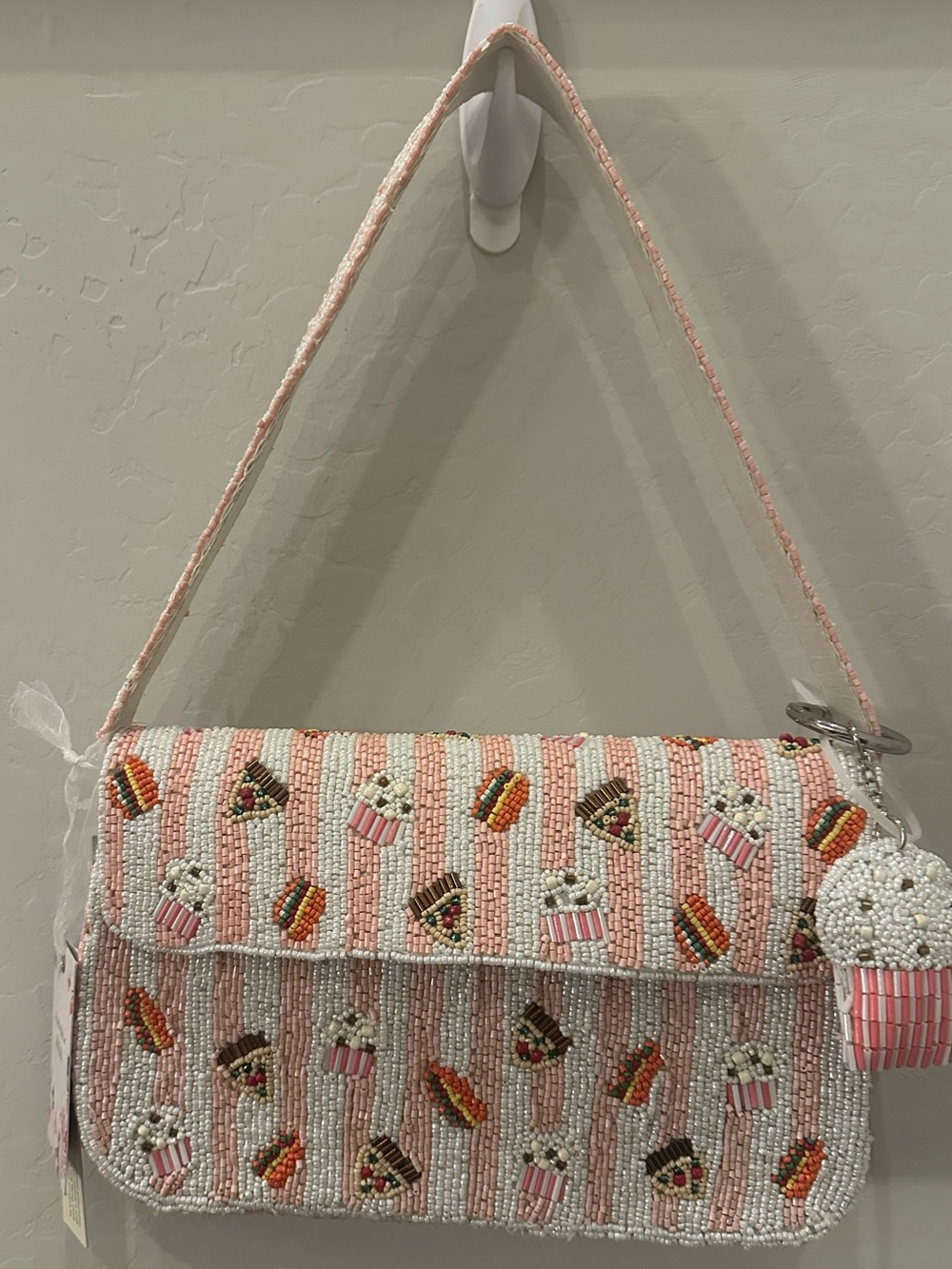 VIRAL Handmade Beaded Movie Night Popcorn Pizza Hamburger Shoulder Bag - Picture 6 of 13